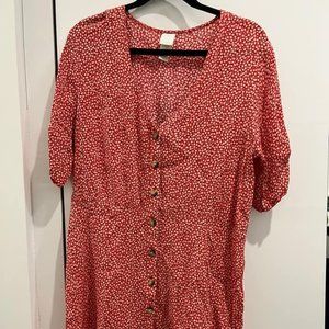 H&M Red v-neck Dress with white flowers (Size 12)